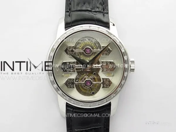 GP Bridges 41mm Tourbillon SS/T Crystal YSF Best Edition White Dial on Black Leather Strap
