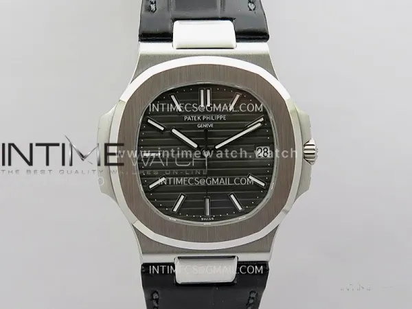 Nautilus 5711 Gain Weight DDF 1:1 Best Edition Gray Textured Dial On Black Leather Strap Super Clone DD324