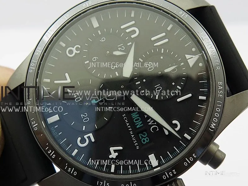 Pilot Chrono AMG IW388305 Sandblasting SS V9F Best Edition Black Dial On Black Quick Change Rubber Strap A7750 to 69385