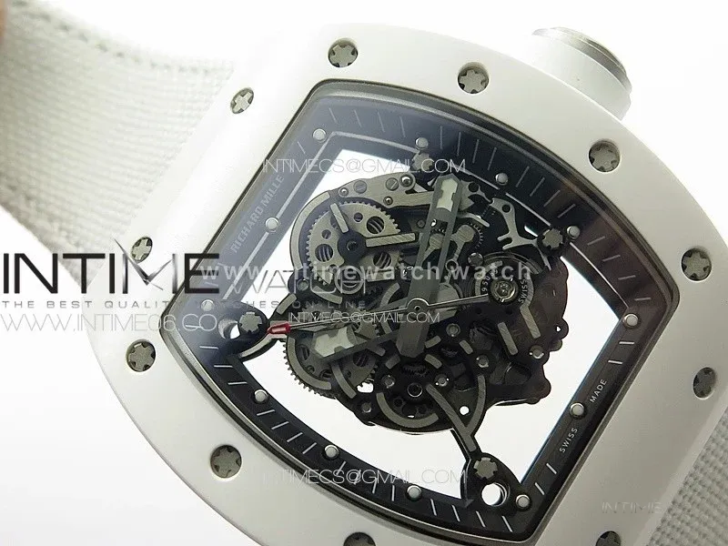 RM055 Real Ceramic Case KUF Best Edition White Crown on White Nylon Strap MIYOTA8215
