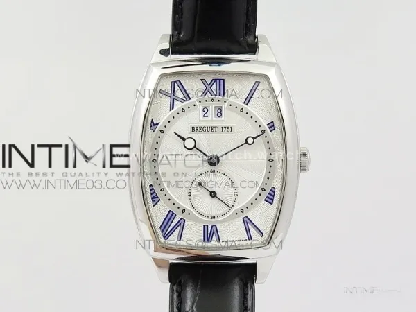Heritage @12 big date SS HGF White Dial Blue Roman Markers on Black Leather Strap A23J