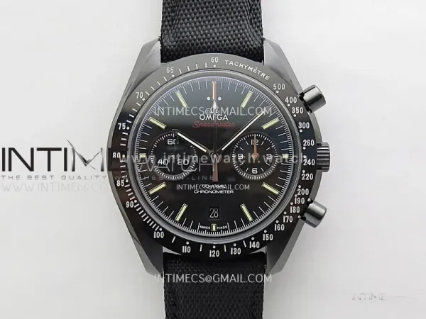 Speedmaster "Dark Side of The Moon" Real Ceramic N1F 1:1 Best Edition Black Dial on Black Nylon Strap A9300