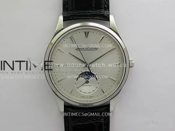 Master Ultra Thin Moon 1368420 SS GF 1:1 Best Edition Silver Dial on Black Leather Strap Asian 925