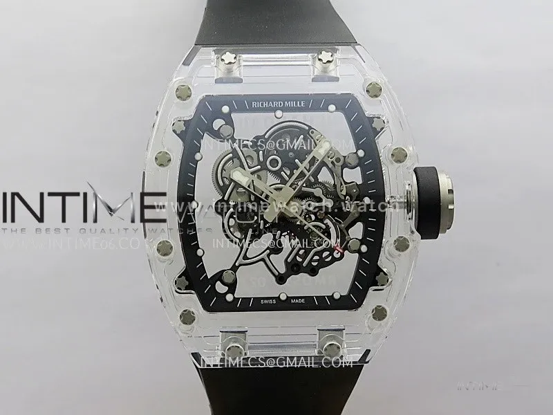 RM055 Transparent Black Inner Sonic Best Edition Skeleton Dial On Black Rubber Strap RMUL2 Super Clone