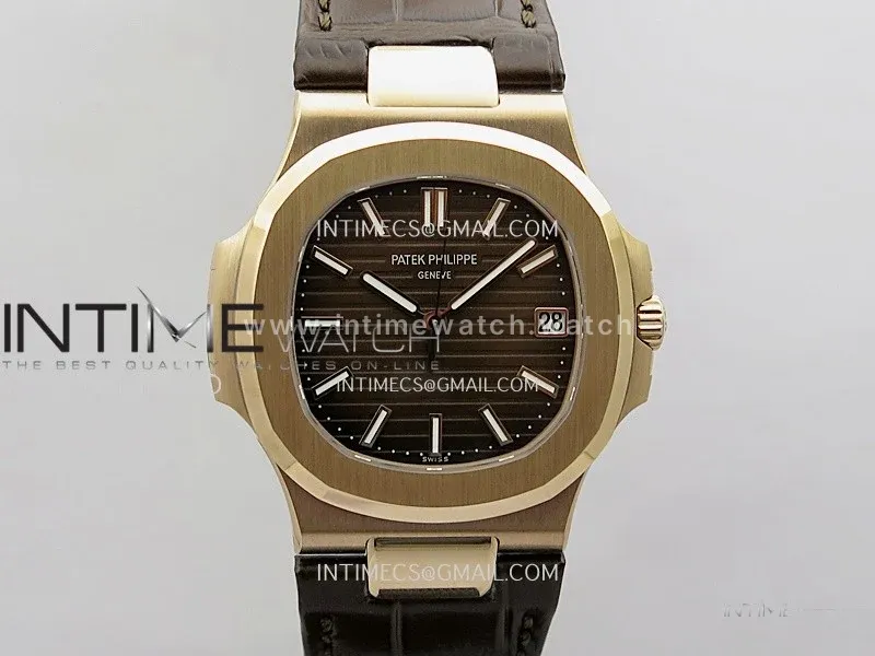 Nautilus 5711 Gain Weight DDF 1:1 Best Edition Brown Textured Dial On Black Leather Strap Super Clone DD324