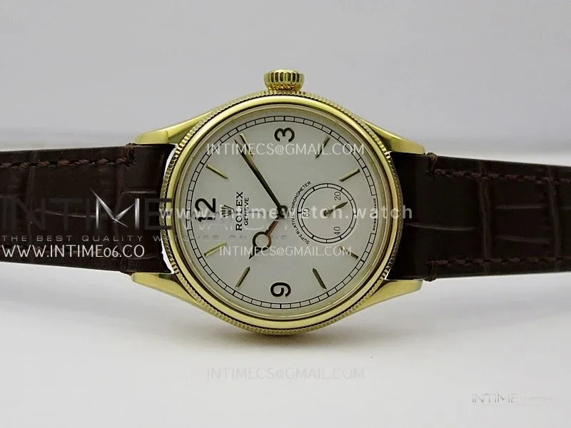 Perpetual 1908 52509 39mm YG ESF White Dial On Brown Leather Strap A7140