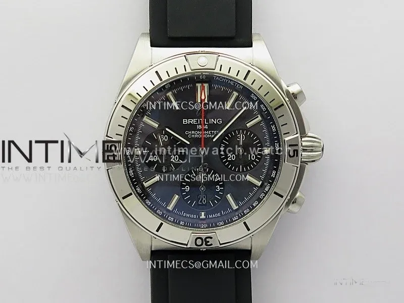 Chronomat B01 42mm SS TF 1:1 Best Edition Blue Dial Black Subdial on Black Rubber Strap A7750