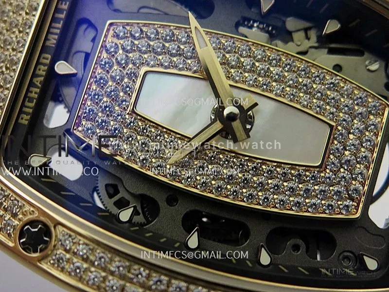 RM07 Paved Snowflake Cut Diamonds RG ZF Best Edition White MOP Diamond Skeleton Dial On White Rubber Strap Asian CRMA2 Clone
