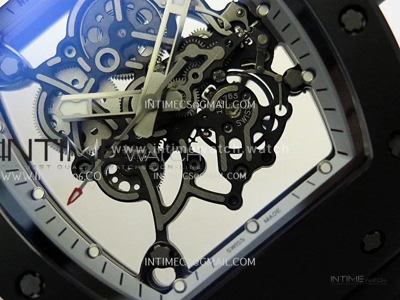 RM055 Black Crown White Inner Black/White Ceramic ZF 1:1 Best Edition Skeleton Dial On Black Rubber Strap RMUL2 Super Clone