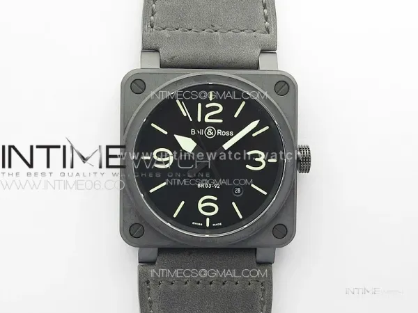 BR 03-92 Real Ceramic 1:1 Best Edition Black Dial Green Markers on Black Leather Strap MIYOTA 9015
