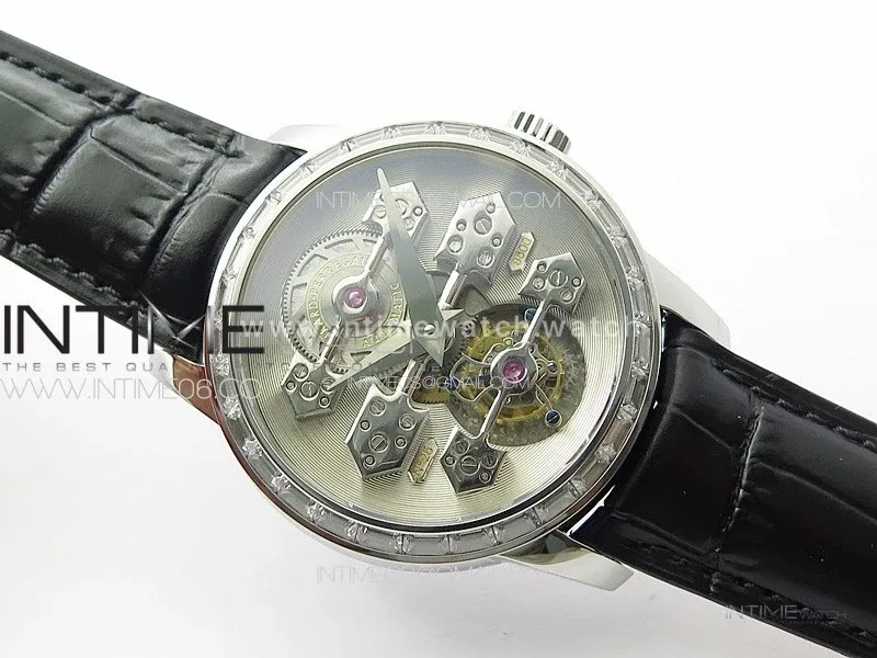 GP Bridges 41mm Tourbillon SS/T Crystal YSF Best Edition White Dial on Black Leather Strap