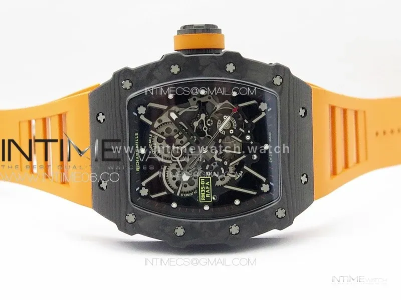 RM035-01 Forged Carbon Case KUF Best Edition Orange Crown on Orange Rubber Strap MIYOTA8215