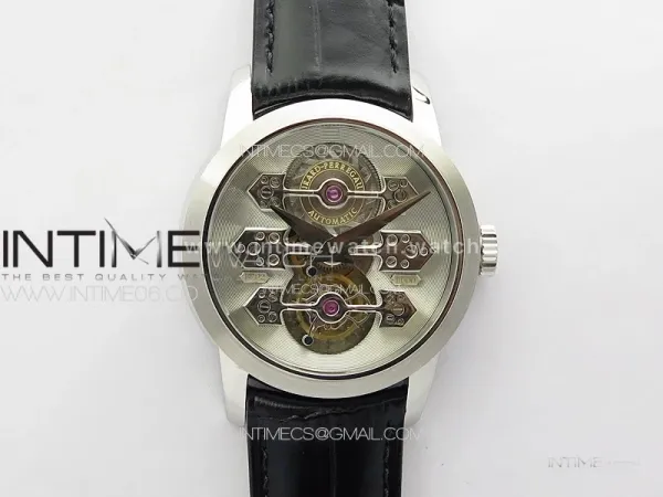 GP Bridges 41mm Tourbillon SS YSF Best Edition White Dial on Black Leather Strap
