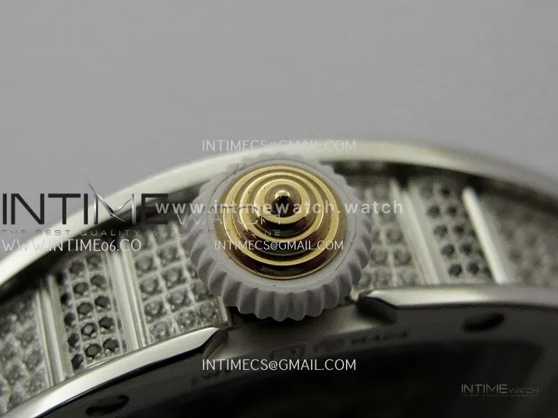 RM07 Full Paved Diamond SS ZF Best Edition Red Diamond Skeleton Dial On White Rubber Strap Asian CRMA2 Clone