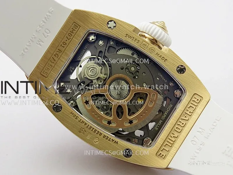 RM07 Full Paved Diamond RG ZF Best Edition Red Diamond Skeleton Dial On White Rubber Strap Asian CRMA2 Clone