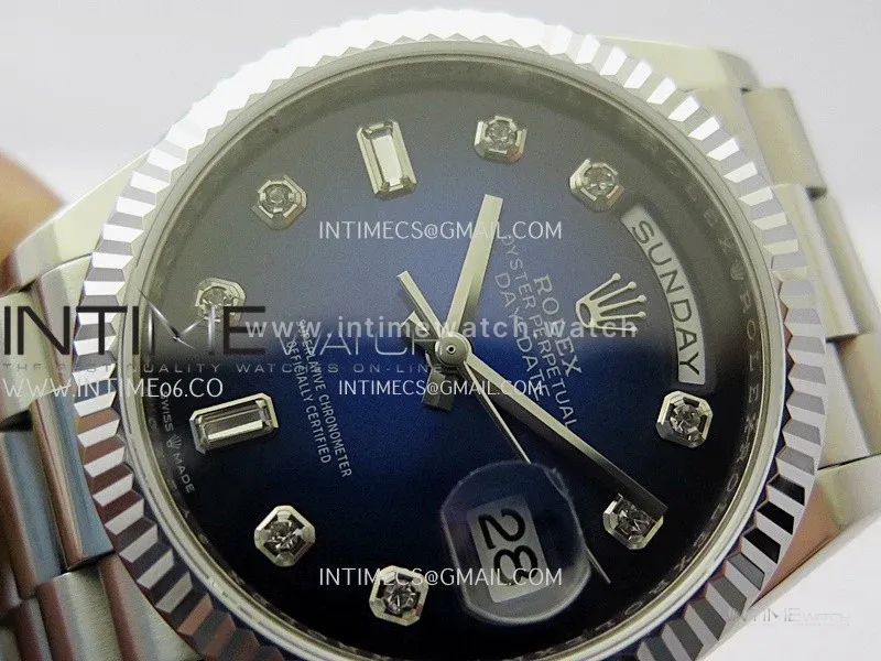 Day Date 128239 36mm KF 1:1 Best Edition Blue Ombre Dial Ctystal Marker On President Bracelet A2836 (Gain Weight)