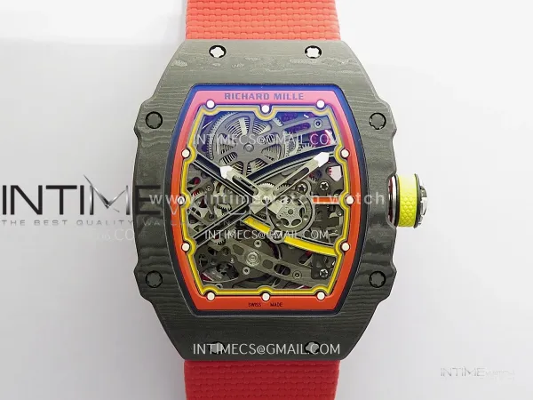 RM67-02 Alexander Black NTPT Umi Office 1:1 Beat Edition Black/Red/Yellow Skeleton Dial On Red Nylon Strap Super Clone CRMA7 V3