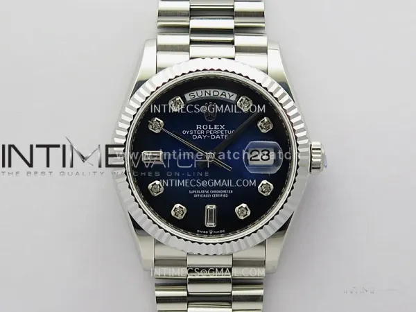 Day Date 128239 36mm KF 1:1 Best Edition Blue Ombre Dial Ctystal Marker On President Bracelet A2836 (Gain Weight)