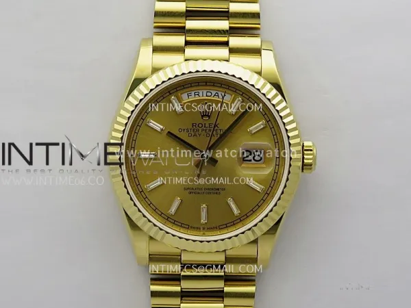 Day Date 128238 36mm YG KF 1:1 Best Edition YG Dial T Diamond Marker On President Bracelet A2836 (Gain Weight)
