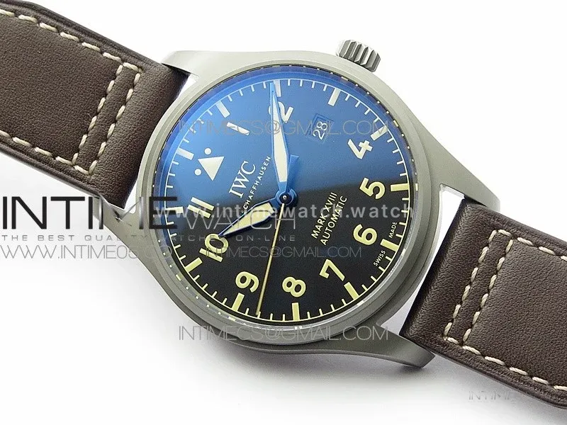 Mark XVIII IW327006 Titanium A7F 1:1 Best Edition Black Dial on Brown Leather Strap A2892
