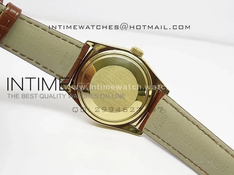 DayDate YG 36mm Gold Dial Diamond Bezel On Leather Strap