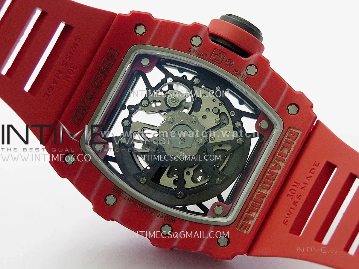RM035-02 Red NTPT GTF Best Edition Skeleton Dial On Red Rubber Strap RMAL1 Super Clone (Free Sprung)