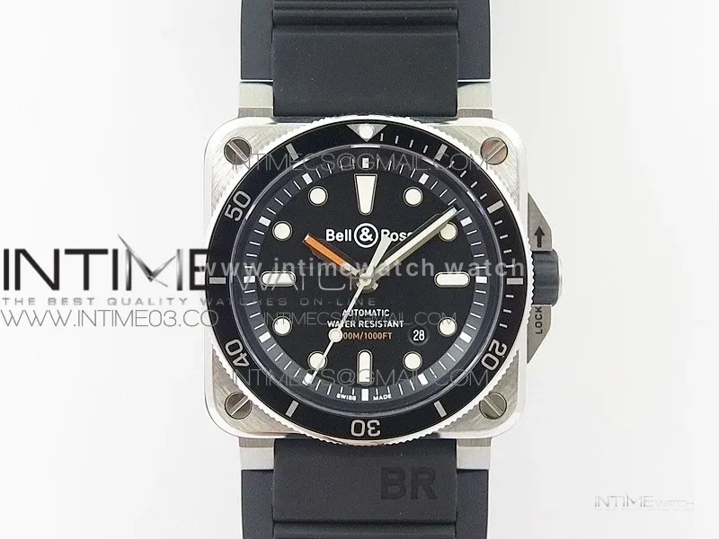 BR 03-92 Diver SS Black Dial on Rubber Strap A2824 (Free Leather)