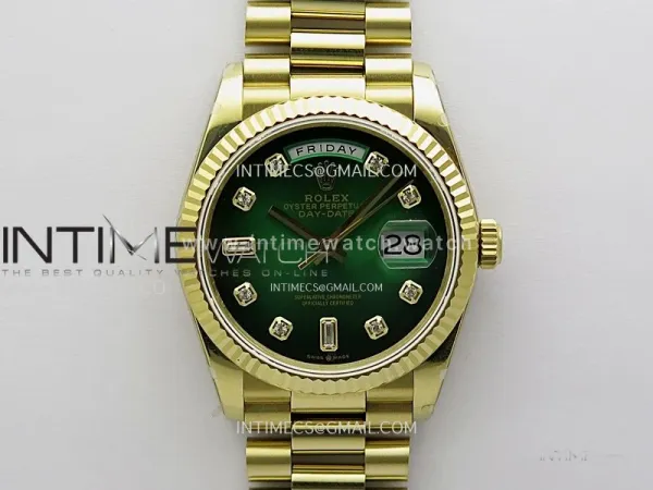 Day Date 128238 Gain Weight YG QF 1:1 Best Edition Green Dial Diamond Markers on YG President Bracelet
