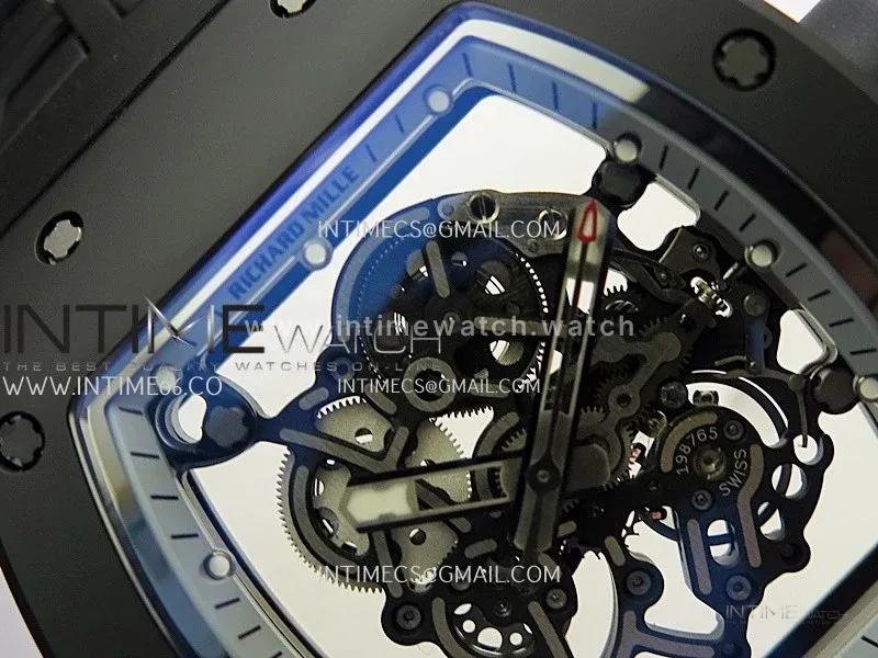RM055 Black Crown White Inner Black/White Ceramic ZF 1:1 Best Edition Skeleton Dial On Black Rubber Strap RMUL2 Super Clone