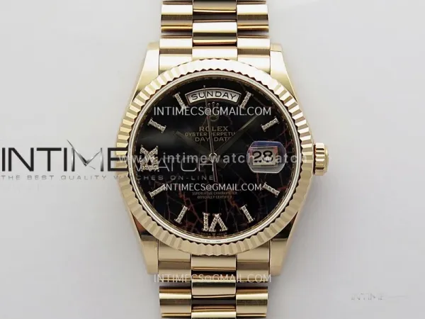 Day Date 128238 36mm RG KF 1:1 Best Edition Black Dial Diamond Marker On President Bracelet A2836 (Gain Weight)