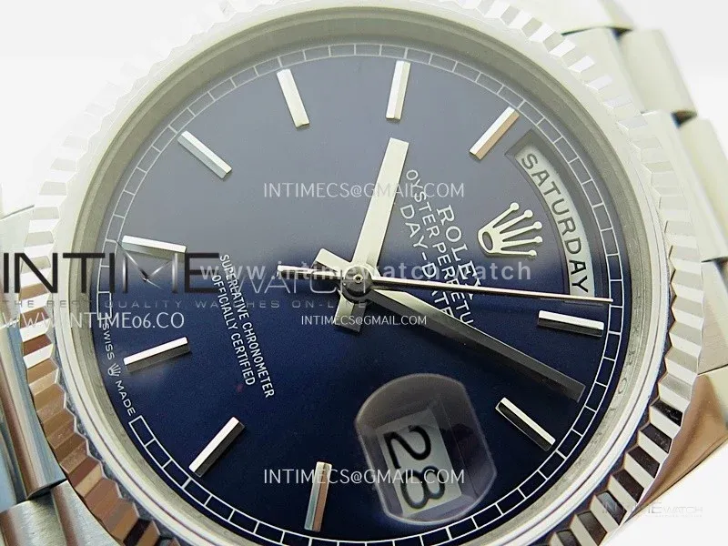 Day Date 128239 Gain Weight SS QF 1:1 Best Edition Blue Dial Stick Markers on SS President Bracelet