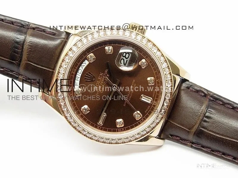 DayDate RG 36mm Brown Dial Diamond Bezel On Leather Strap