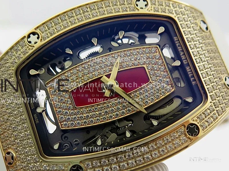 RM07 Full Paved Diamond RG ZF Best Edition Red Diamond Skeleton Dial On White Rubber Strap Asian CRMA2 Clone