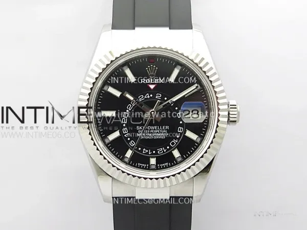Sky-Dweller 326934 904L SS Noob 1:1 Best Edition Black Dial on Black Rubber Strap Asian 23J to 9001