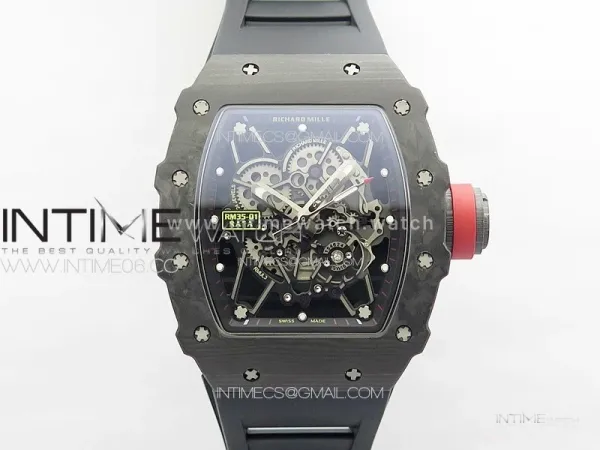 RM035-01 Forged Carbon Case KUF Best Edition Red Crown on Black Rubber Strap MIYOTA8215