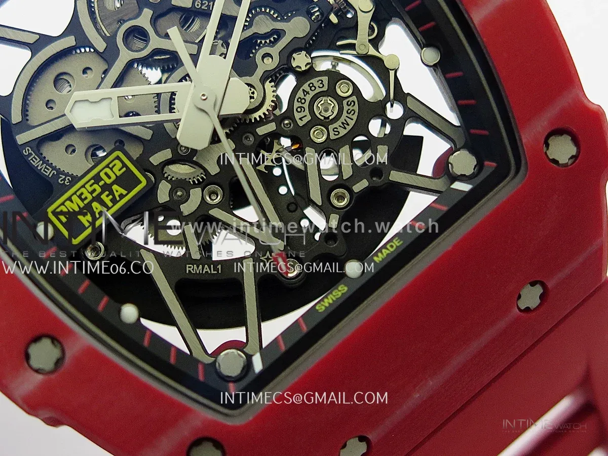 RM035-02 Red NTPT GTF Best Edition Skeleton Dial On Red Rubber Strap RMAL1 Super Clone (Free Sprung)