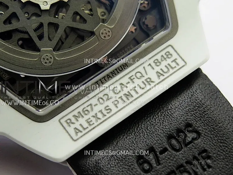 RM67-02 UAE White Ceramic Black Crown Umi Office 1:1 Beat Edition Black/Red/Green Skeleton Dial On White Strap CRMA7 Clone V2