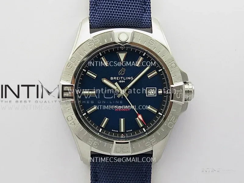Avenger Chronometer 45mm SS B50F 1:1 Best Edition Blue Dial On Blue Nylon Strap A2824