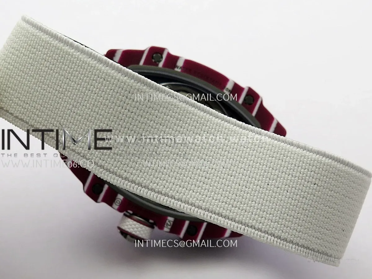 RM67-02 Mutaz Red NTPT Umi Office 1:1 Beat Edition Red Skeleton Dial On White Nylon Strap Super Clone CRMA7 V3