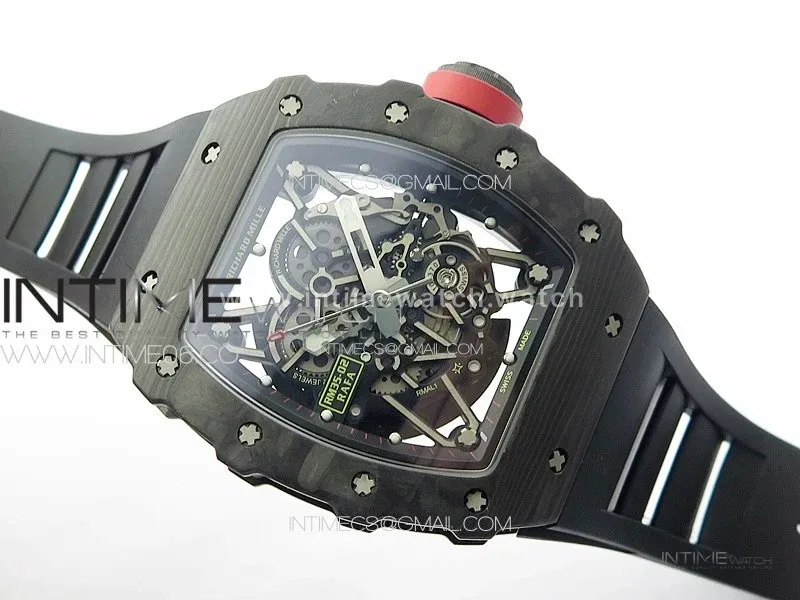 RM035-02 Forged Carbon Case KUF Best Edition Red Crown on Black Rubber Strap MIYOTA8215