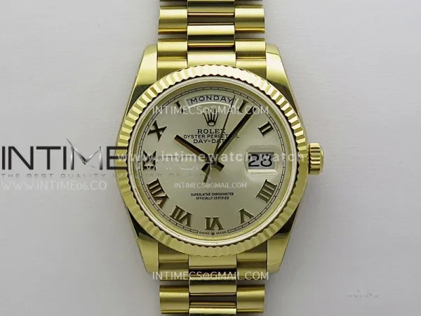 Day Date 128238 Gain Weight YG QF 1:1 Best Edition Champagne Dial Roman Markers on YG President Bracelet