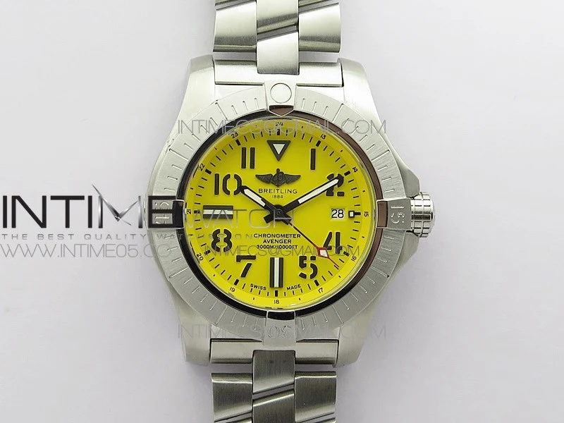 Seawolf 45mm SS B50 1:1 BestEdition SuperLumed Yellow Dial Black Numeral Markers on SS Bracelet A2824(SuperThick Crystal)