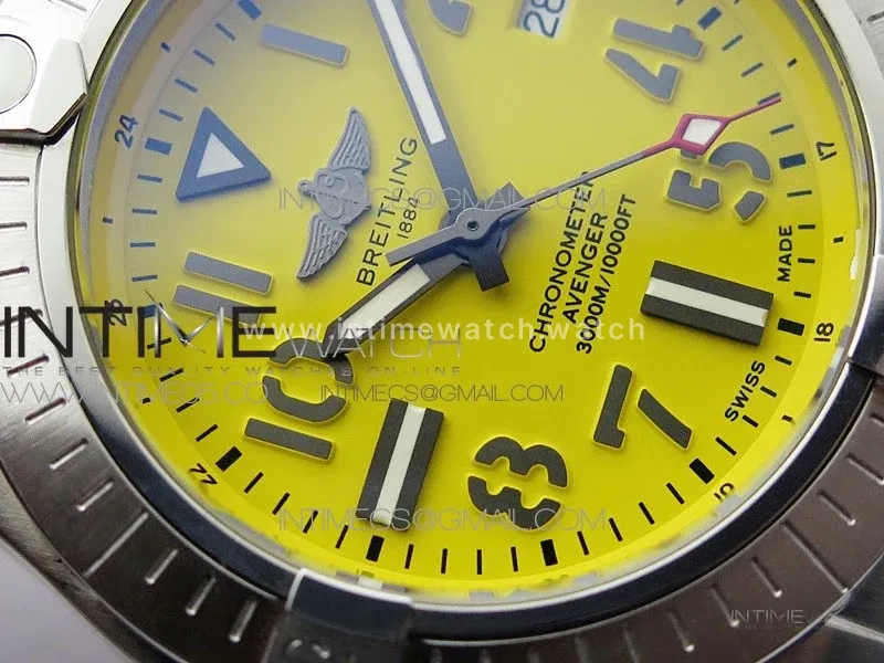 Seawolf 45mm SS B50 1:1 BestEdition SuperLumed Yellow Dial Black Numeral Markers on SS Bracelet A2824(SuperThick Crystal)