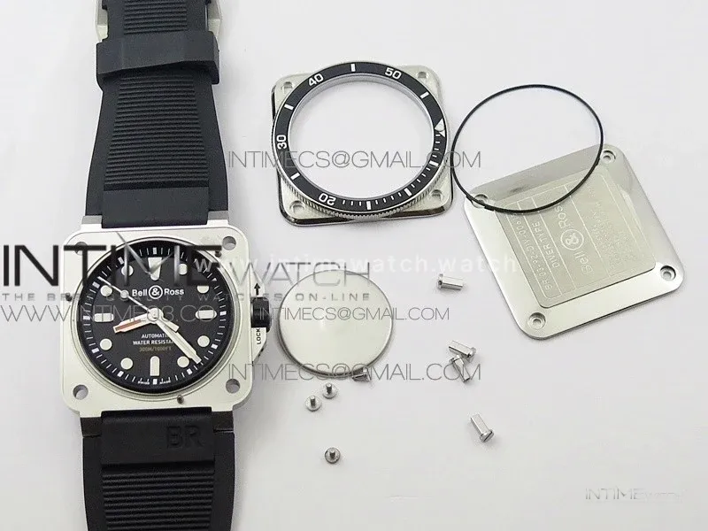 BR 03-92 Diver SS Black Dial on Rubber Strap A2824 (Free Leather)