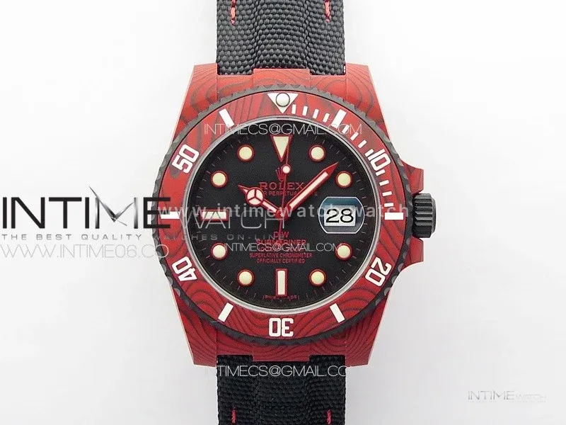 Submariner DIW Red Carbon VSF 1:1 Best Edition Black Dial on Black Nylon Strap VS3135
