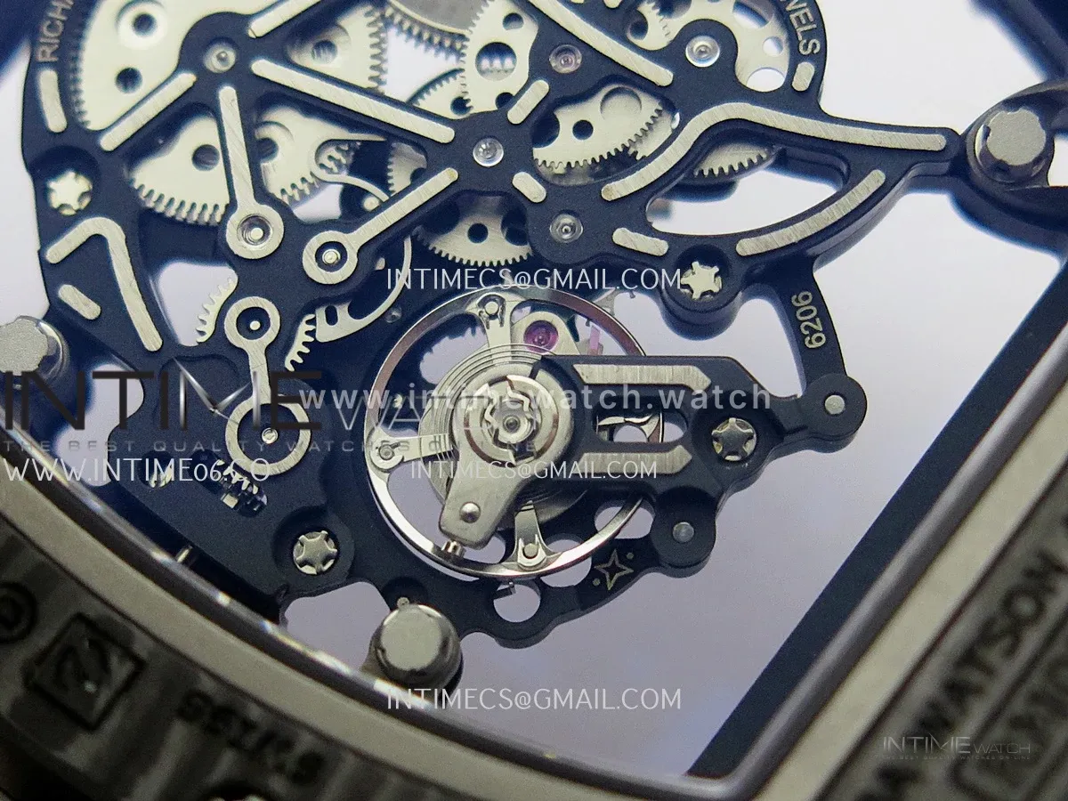 RM055 Black NTPT White Inner Bezel GTF Best Skeleton Dial White Rubber Strap RMUL2 Super Clone (Free Sprung)