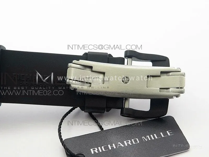 RM011 Carbon Case Chronograph KVF 1:1 Best Edition Ceramic Bezel Skeleton Dial on Black Rubber Strap A7750