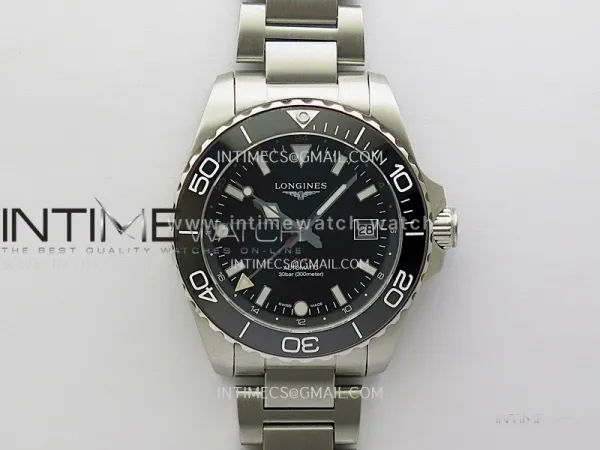 Hydroconquest L3.790.4 43mm SS Black Ceramic Bezel ETC 1:1 Best Edition Black Dial on SS Bracelet A2836