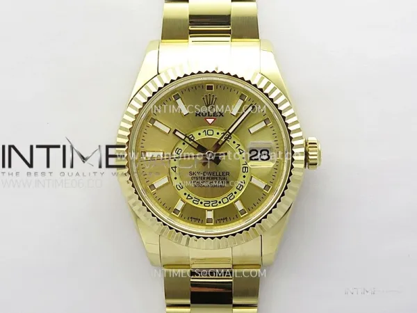 Sky-Dweller 326934 904L YG Noob 1:1 Best Edition Gold Dial on SS Oyster Bracelet Asian 23J to 9001