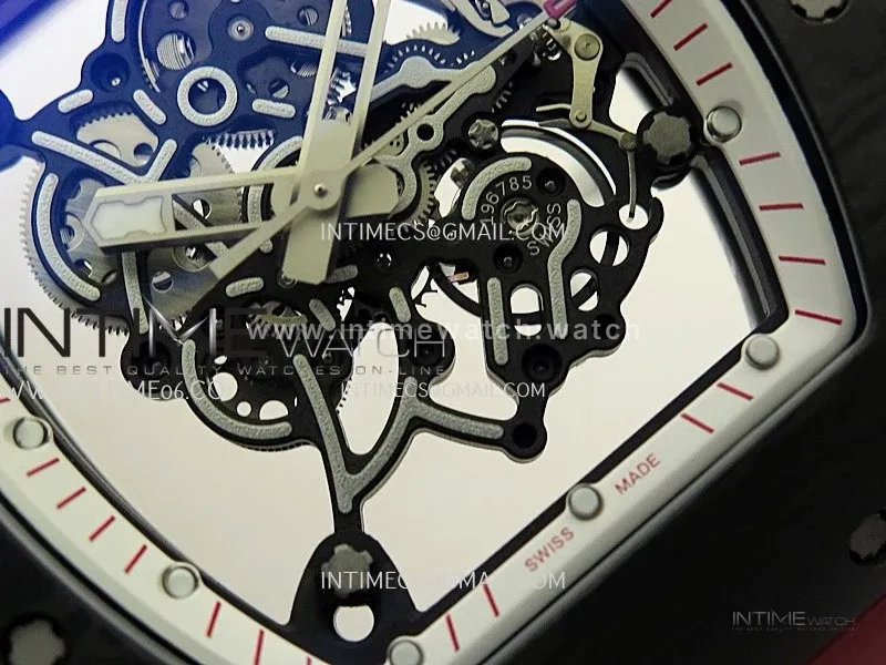 RM055 White Inner Bezel Red Crown NTPT ZF 1:1 Best Edition Skeleton Dial On Red Shark Rubber Strap RMUL2 Super Clone